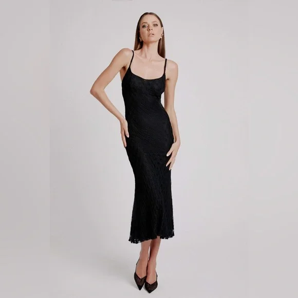 midi black cocktail dress Black Tie-strap cocktail dress with the elegant corset embroidery